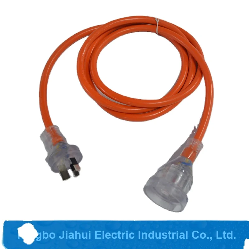 AU orange power extension cord with transparent plug and socket