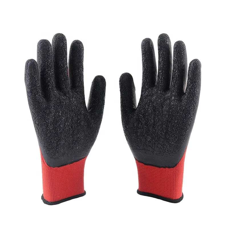 Ready Goods Hot Seller Palm Coated Gloves Latex Rrinkle Coated Nylon Gloves