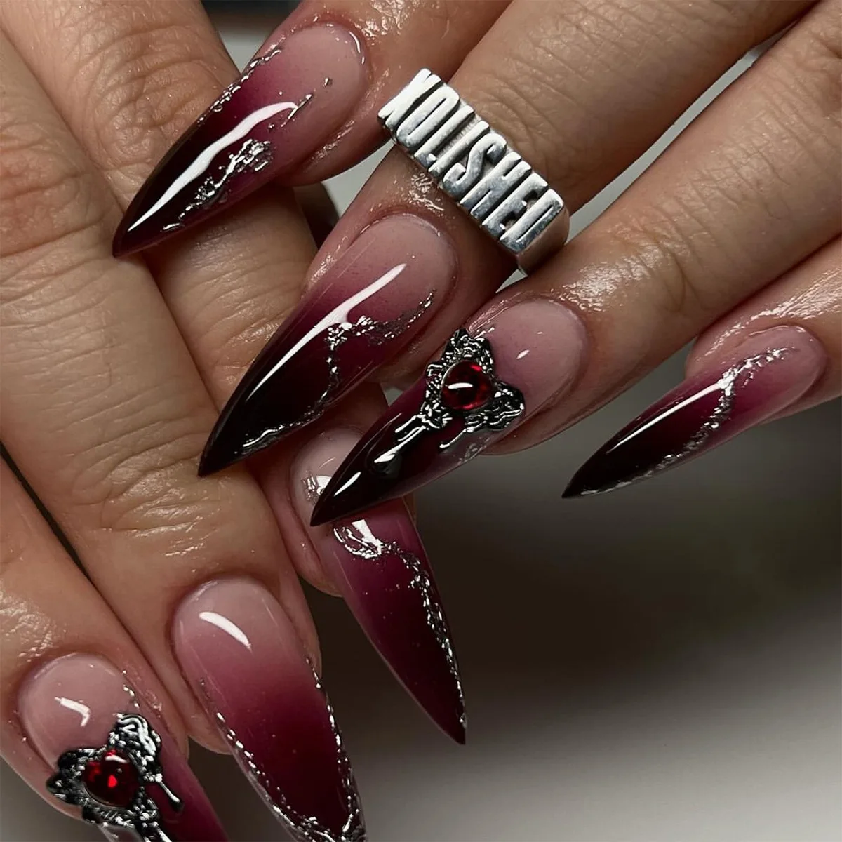 High quality new arrival multi-color Red blood Halloween dress nail French flame Cross nail purple halo spider nail