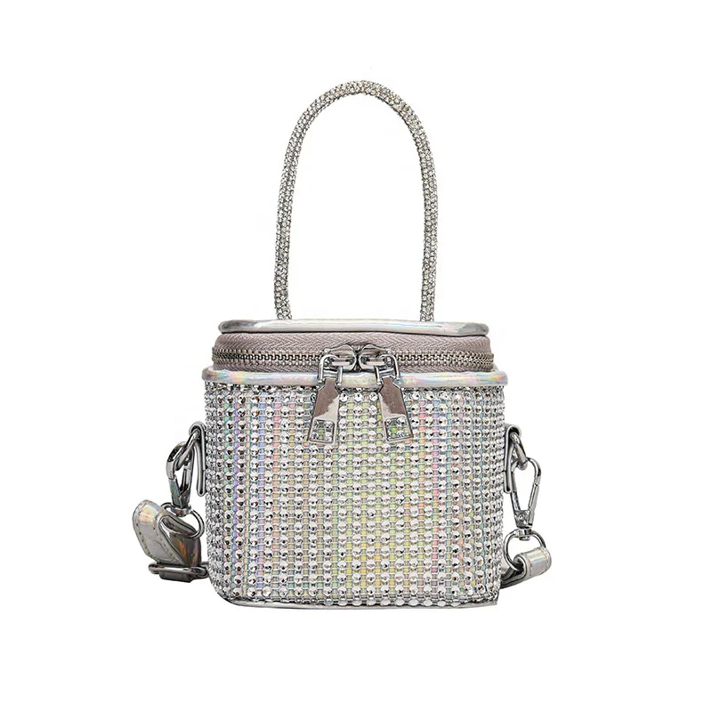Luxury Style Mini Bling Crossbody Clutch Bag Full Rhinestones Bucket Bag Handbag Evening Bag For Ladies