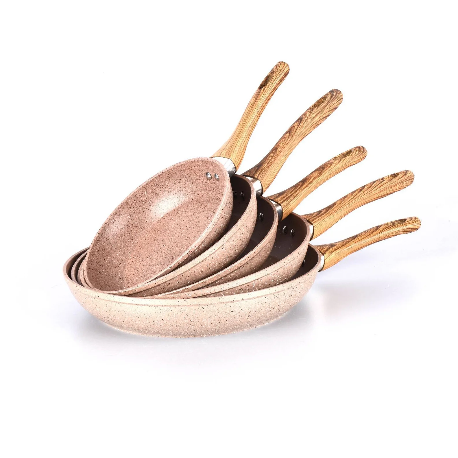 2022 Hot Sale Forged Aluminum Frying Pan Set Non-stick Marble Coating Pans Sarten With Wooden Handle