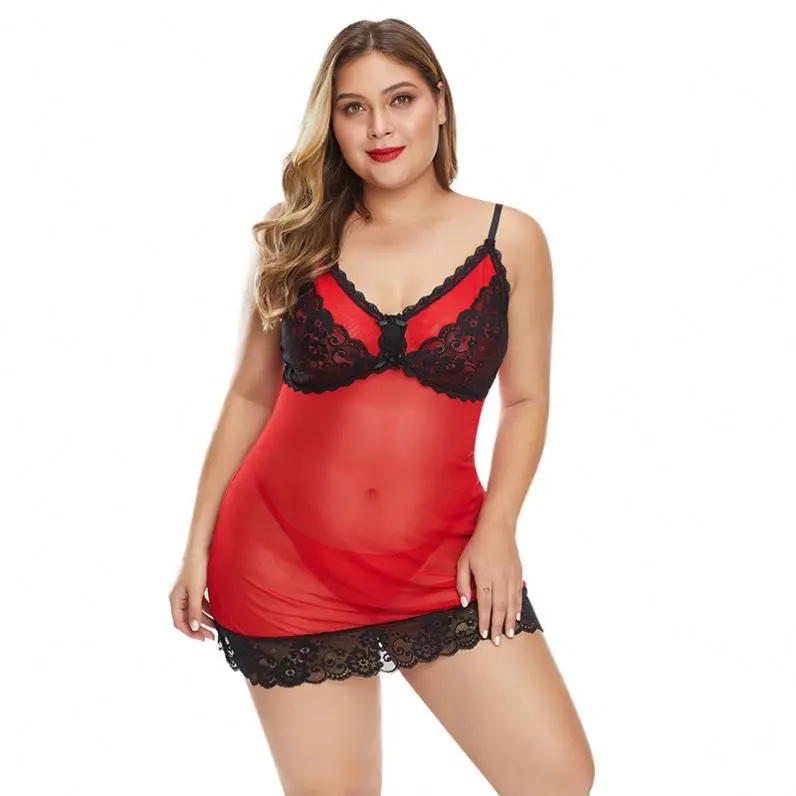 New Arrive Low Price Red Sheer Lace Underwear Plus Size Chemise Women Lingerie