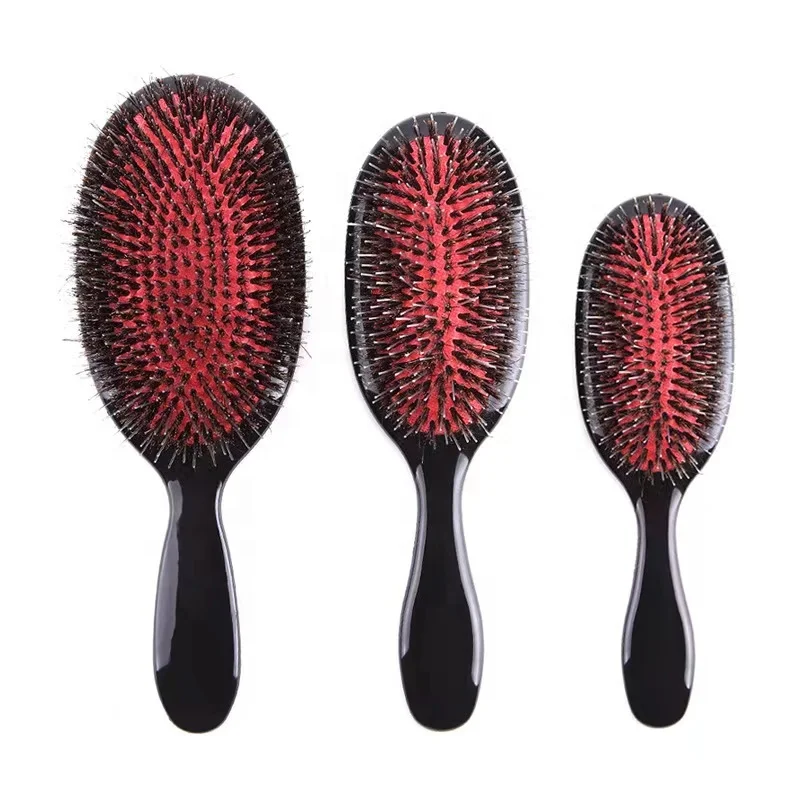 Custom LOGO Plastic Anti-static Boar Bristle Paddle Salon Massaging Head Hair extension cushion Brush