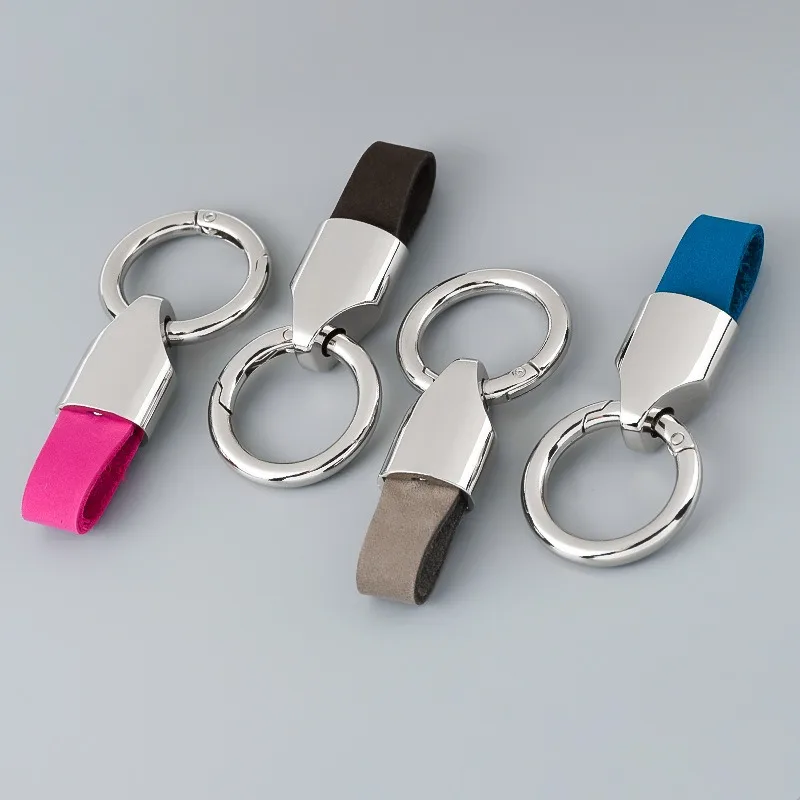 Luxury Handmade Solid Color Cowhide Leather Car Keys Holder Custom Logo Universal Metal Car Keychain