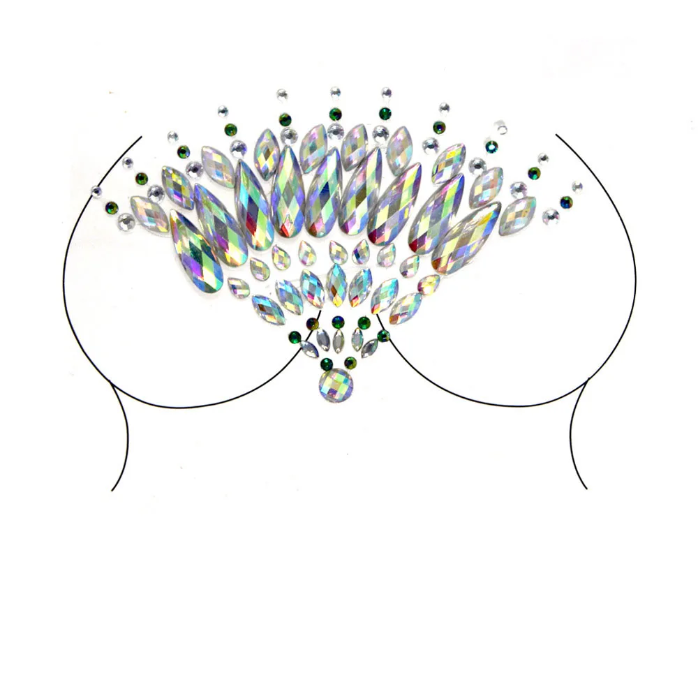 YINGLI Body Jewels Rave Festival Rhinestone Face Body Jewelry Stick On Crystal Tattoo Nipple Chest Crystal Body Gem Stones