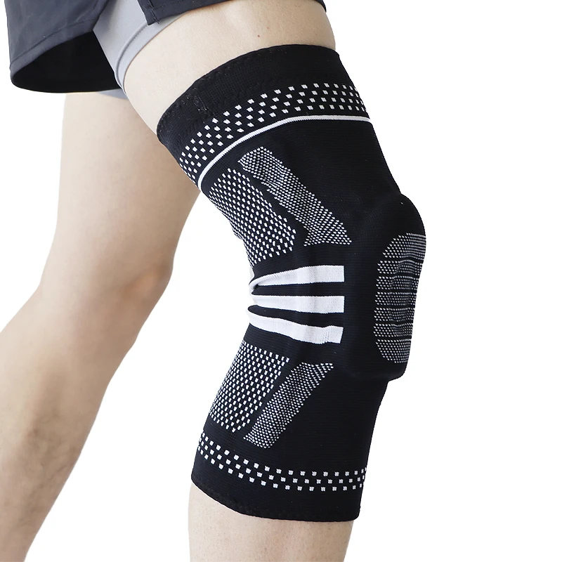 Durable Spring Support Knee Brace With Adjustable Straps Silicone Gel Pads Sports Compression Knee Sleeve