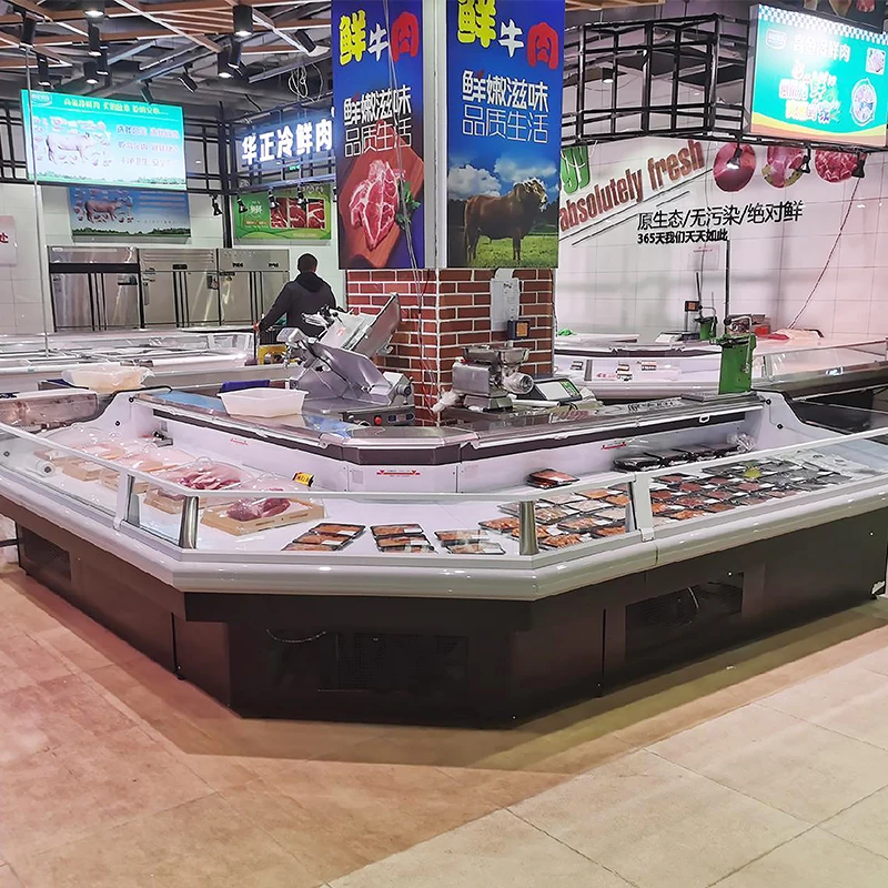 Fresh Meat Glass Door Display Cabinet with Horizontal Meat Cold Storage-Prepared Food Display Cabinet