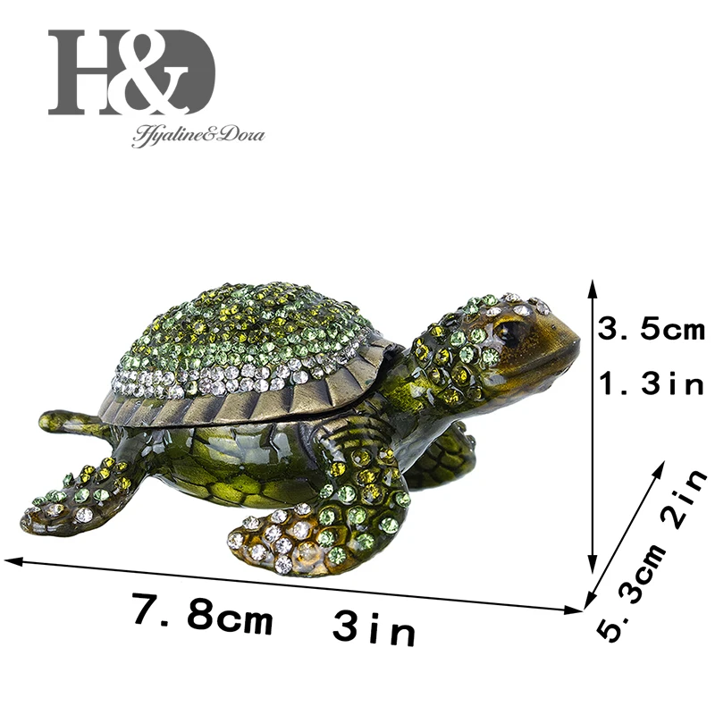 H&D Green Turtle Ring Holder Hinged Trinket Boxes for Gifts Jewelry Boxes Organizer Holder Animal Decoration Gift