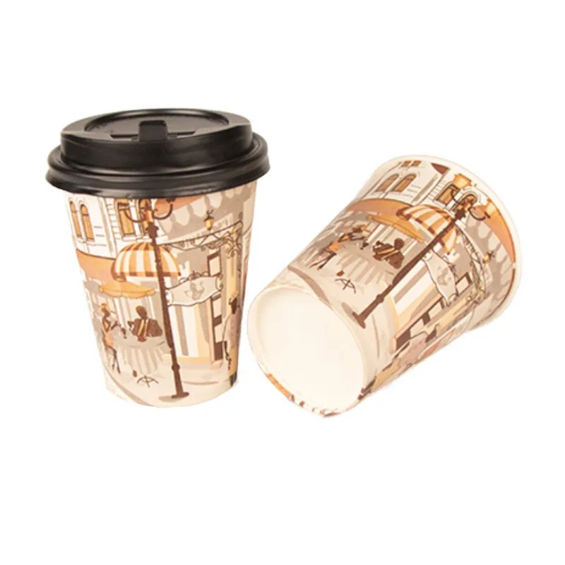 Paper Cup Hot Coffee  Disposable Cups Cafes With Lids Customization Printing Single Wall Paper Cup