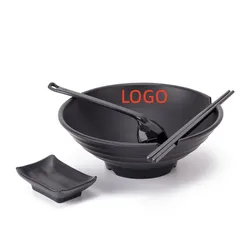 Custom Eco-friendly Black Hotel Dinnerware Melamine Ramen Serving Bowl Set With Chopsticks And Spoon Anime