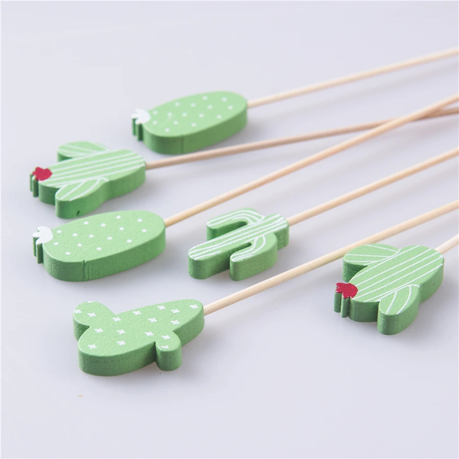 Lovely Cactus Design Disposable wooden Fruit picks for party