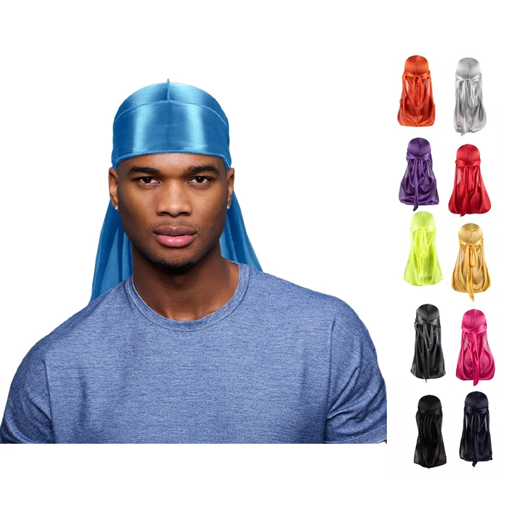 Wholesale Durags For Men Custom Logo Silky Durags Doo Rag Long Tail Head Wraps Silk Bandana Designer Durags