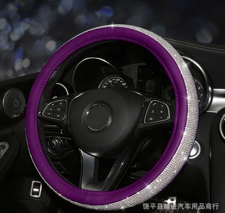 
38cm Universal Shining Diamond Rhinestones Crystal Car Steering Wheel Cover Interior Decorative PU Leather Steering Wheel Covers 