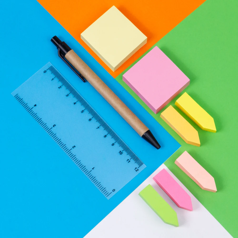 Custom logo sticky note boxes with pencil and ruler multi-function sticky paper leave messages memo pad writing notes