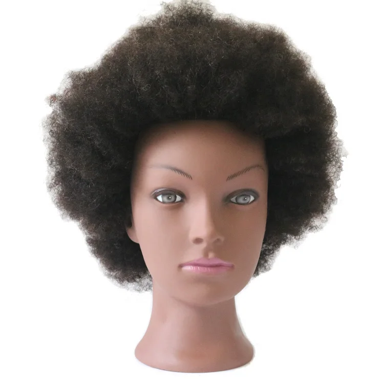100% Real Human Hair Afro Manikin Doll Training Mannequin Head