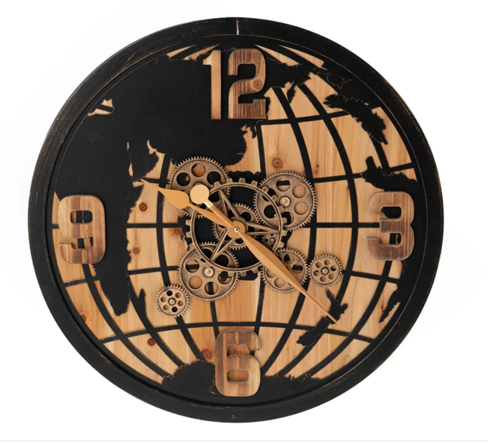 clock world  map interior factory price wooden wall clock home decor for sale