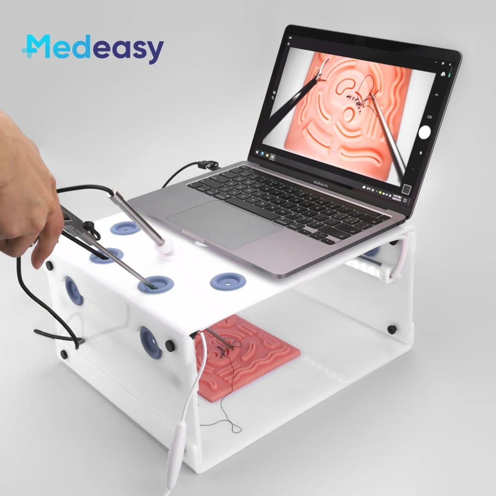 Laparoscopic Simulator Box Training Set Square Type, Laparoscopy Trainer with HD Laparoscope Camera, 11 Modules & 4 Instruments