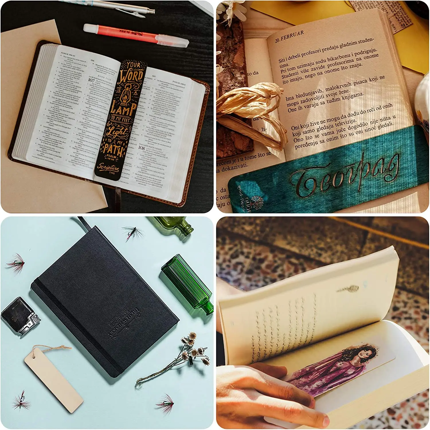 Unfinished Blank Wood Bookmarks Hanging Wooden Gift Tags with Holes for Books Christmas Wedding Birthday DIY Cards