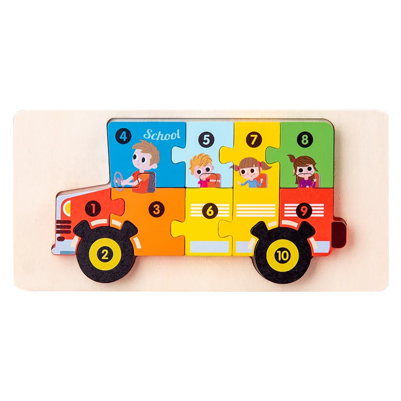 3D wooden jigsaw puzzle block animal transportation jigsaw puzzle baby early education intellectual development toy