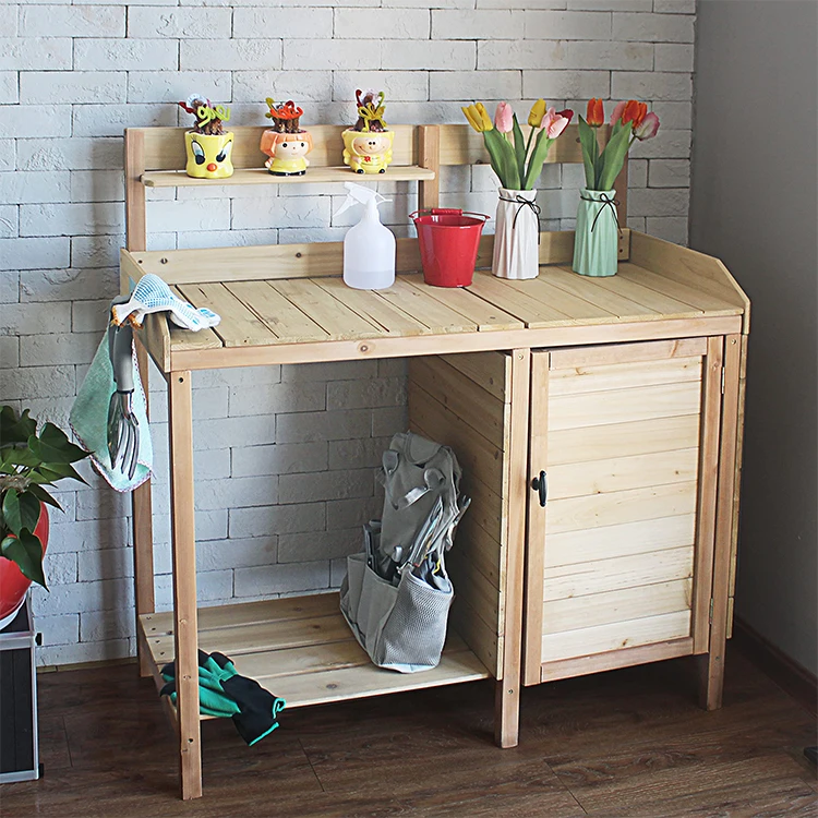 Hot Selling Outdoor Potting Station Solid Wood Garden Work Bench Table with Sink and Storage Cabinet