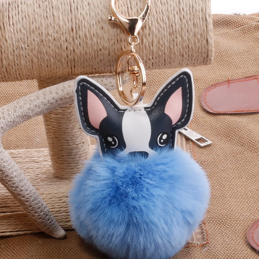 
Faux rabbit fur ball 2020 new arrivals leather dog pompoms cute key ring Plush Girl gift keychain 