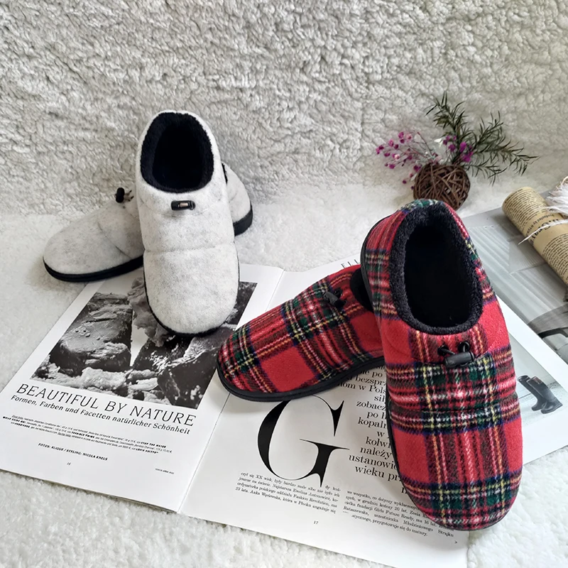 2022 New black and red plaid fashion atmosphere ladies home leisure warm lovers cotton slippers