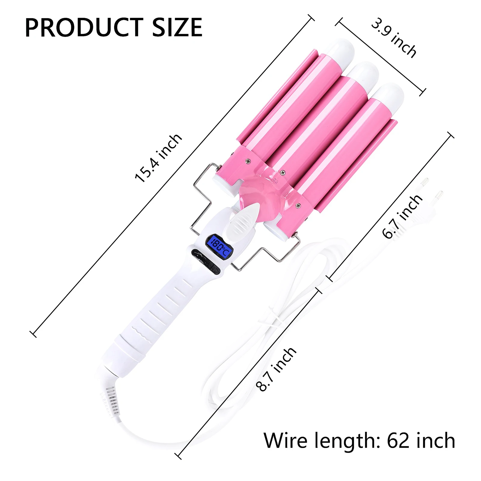 32mm Jumbo Hair Waver Iron, 3 Barrel Curling Iron Wand with LCD Temp Display, 1.25 Inch Ceramic Tourmaline Triple Barrels