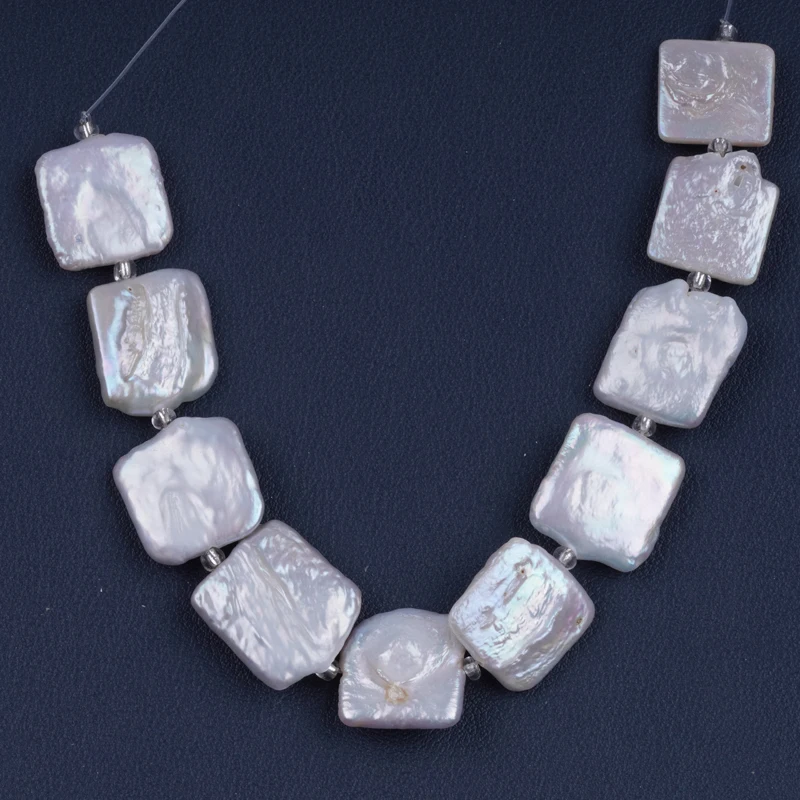18cm 15x15mm A natural white color loose real fresh water baroque square pearl beads strand for jewelry making