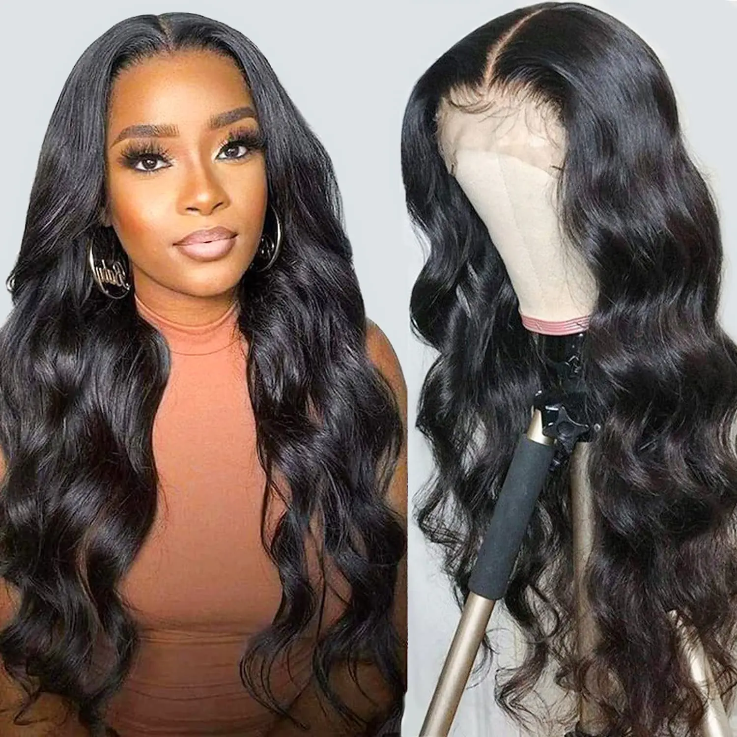 Lace Body Wave Wig Baby Hair Swiss Lace Kinky Curly Wig Wholesale 100% Human Hair Transparent Brazilian with Natural Color Long