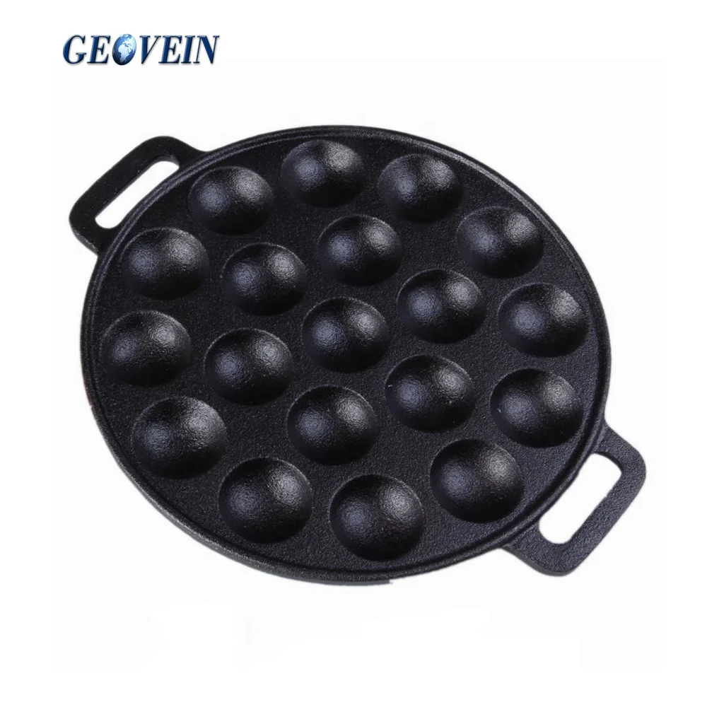 Round Cast Iron Mini Takoyaki Stick Pan Dutch Baby Pancake Pan