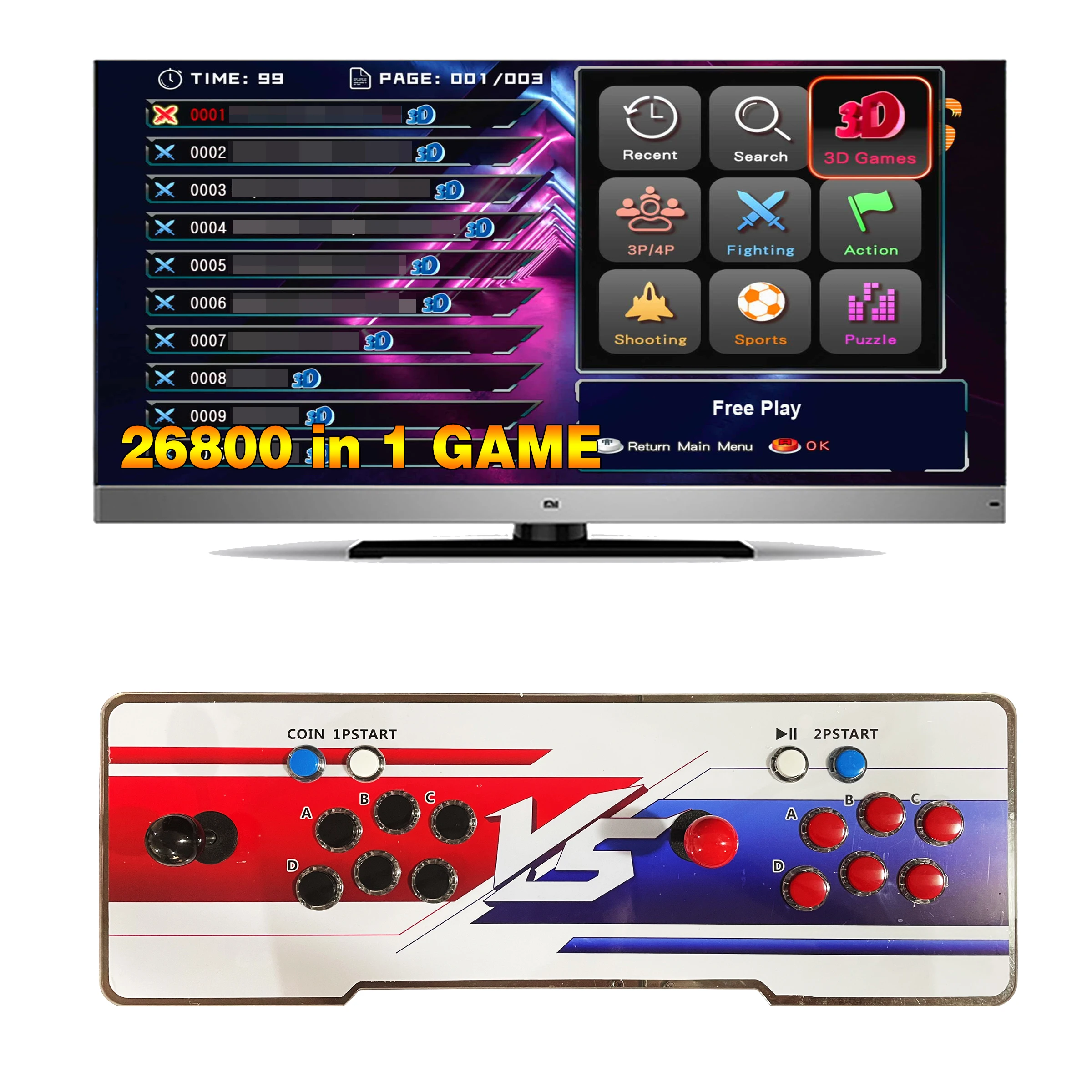 Custom joysticks game controllers Hd Vga output Arcade game box console box 26800 in 1 game