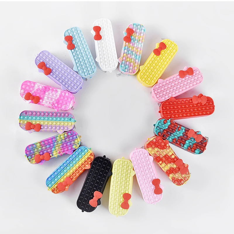 Wholesale Silicone Popping Kids Girls Schoolbag Popit Children School Bags Push Bubble Toys Rainbow Pop Kid Fidget Pencil Case
