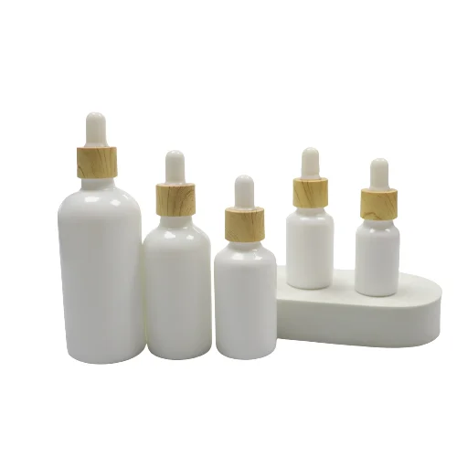 Luxury 2oz 10ml 30ml 50ml 100ml Empty Essential Oil Eye White Porcelain Glossy Glass Dropper Bottle With Pipette Gold Screw Lid