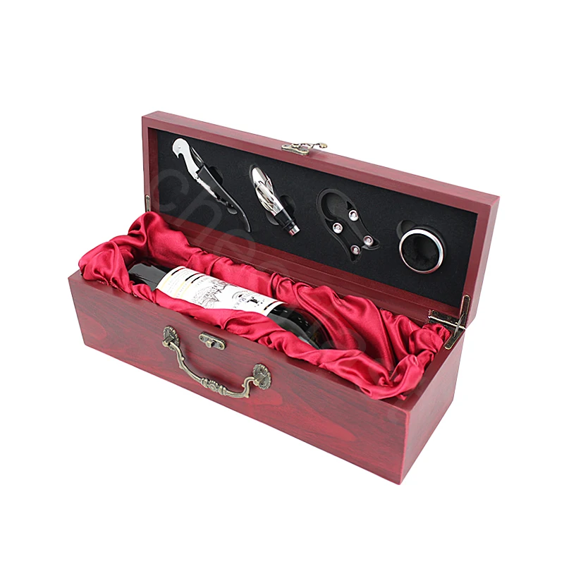 Easy Carry Red MDF Wooden Single Carry Box For Wine Bottle