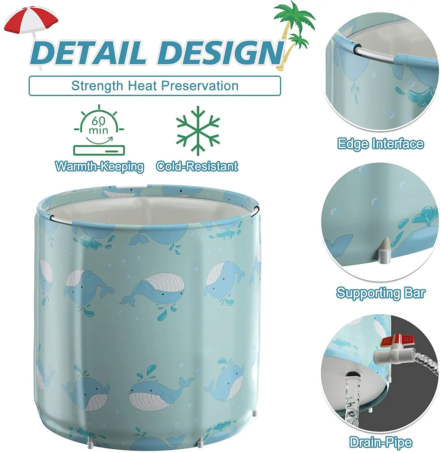 Portable Bathtub for adults Soaking Bath Tub for Shower Stall Foldable Bathtub with Thermal Foam Ice Bath