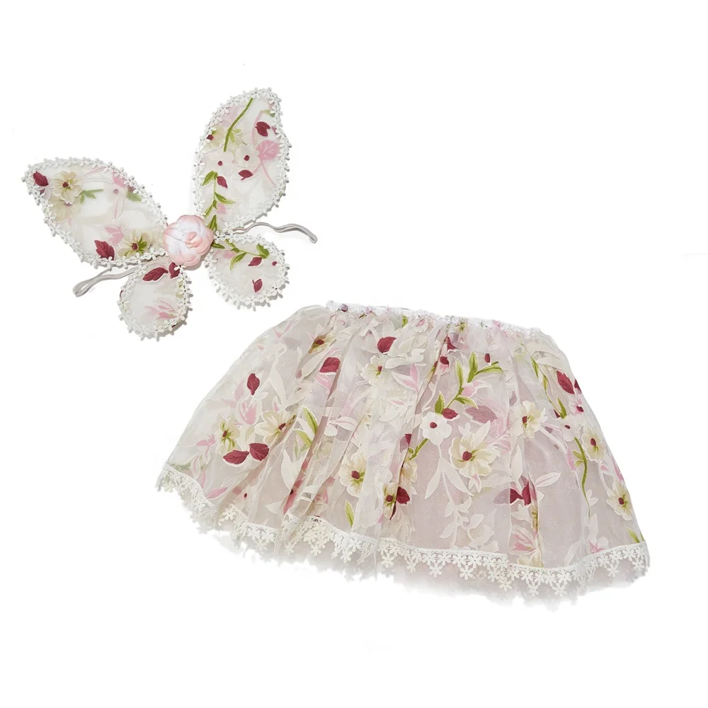 vintage rose ballet Lace Border Butterfly wing tutu skirt custom princess dress for girl dance party
