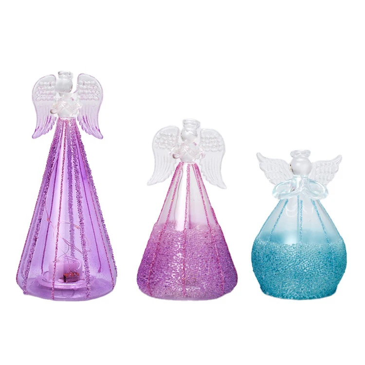 Light Up Christmas Ornament Glass Angel with LED Light