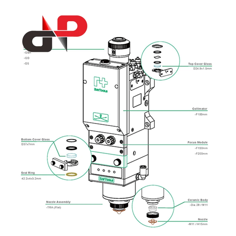 Dapeng Laser Equipment Parts Raytools BS08K 8000W 3D Fiber Auto Focus All-In-One Smart Laser Cutting Head