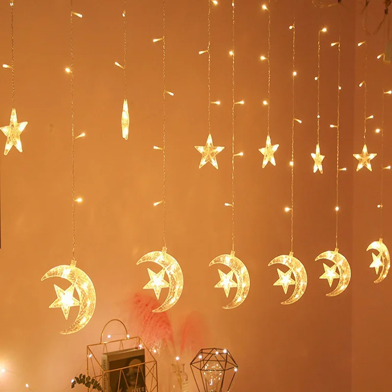 Ramadan Decoration Lights String Stars Moon Curtain Lights Eid Decoration Lights