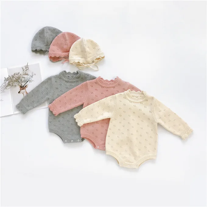 Бесплатная доставка, новый осенний детский однотонный комбинезон с длинными рукавами, вязаный детский свитер для улицы