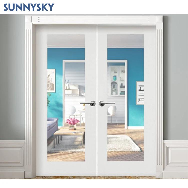 Sunnysky Contemporary White French Doors with Aluminum Frame and Fiberglass Front Exterior