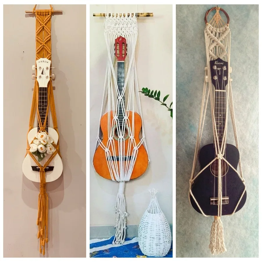 Custom Handmade Wall Hanging Beaded Bohemian Guitar Wall Hanger Boho Ukulele Hanger Macrame Wall Mount Hanger