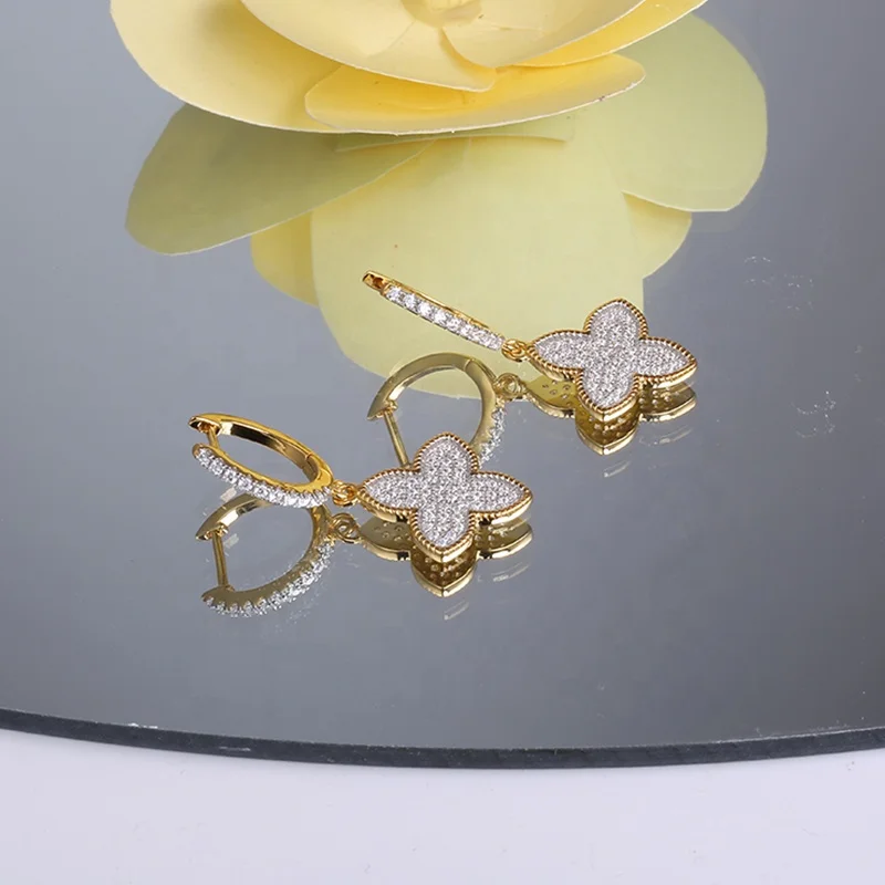 Серебряные циркониевые серьги Angel S925 хорошего качества с четырьмя листьями клевера