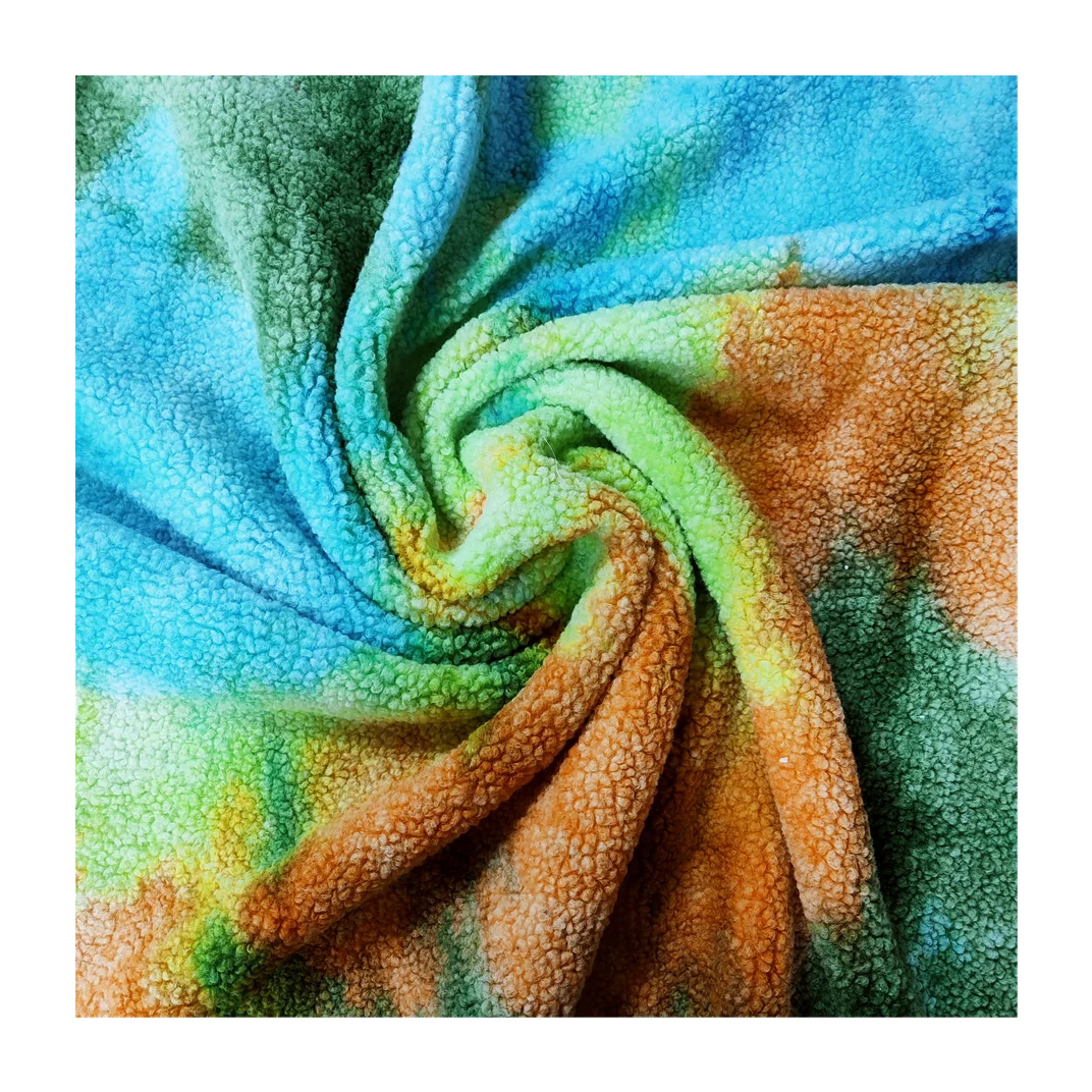 New coming china tie dye technology beautiful printed fleece sherpa fabric for garment
