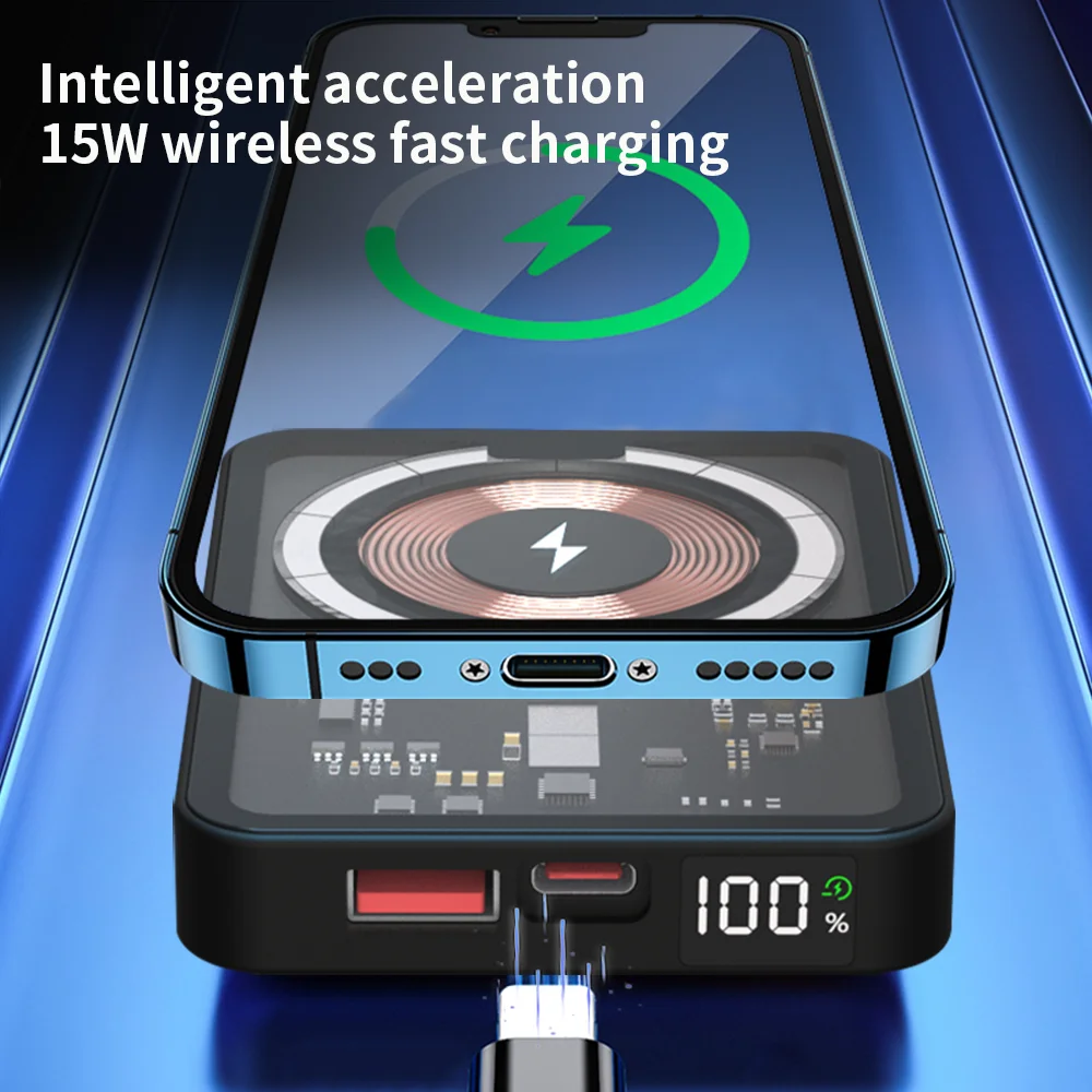 Portable Transparent 5D High Light Tempered Glass 5000mah 10000mAh Mini Power Station 15W 22.5W  Magnetic Wireless Power Bank