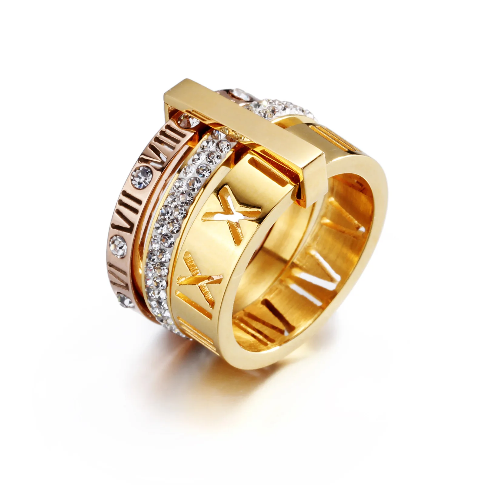 High Quality Roman Numeral Ring For Women Fashion Stainless Steel Zircon Shell Wedding Band Luxury Jewelry Accessories Gift