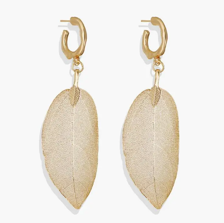 wholesale latest fashion dangle earrings gold plated earrings leaf drop hoop earrings for women statement jewelry