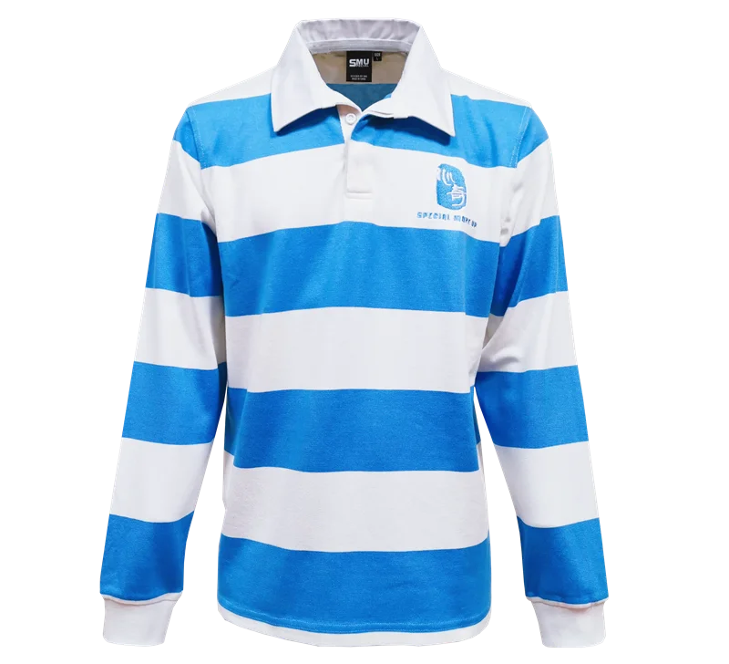 Rugby Shirts School Leaver Long Sleeves CVC  Polo Rugby Jersey Shirt Customized Seamless Stripe