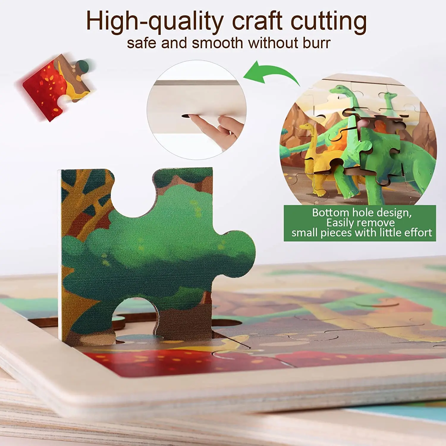 Wooden Dinosaur Puzzles for Kids 24 PCs Jigsaw Puzzles Preschool Educational Brain Teaser Boards Toys Montessori Toys