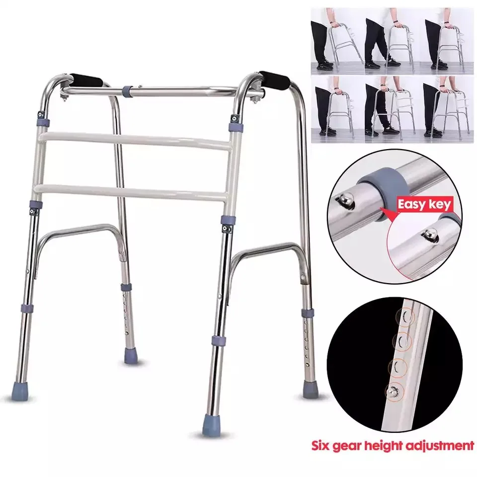 Elderly Foldable Walker Adjustable Height Walking Stick For Disabled Mobility Walking Aids Stainless steel walker
